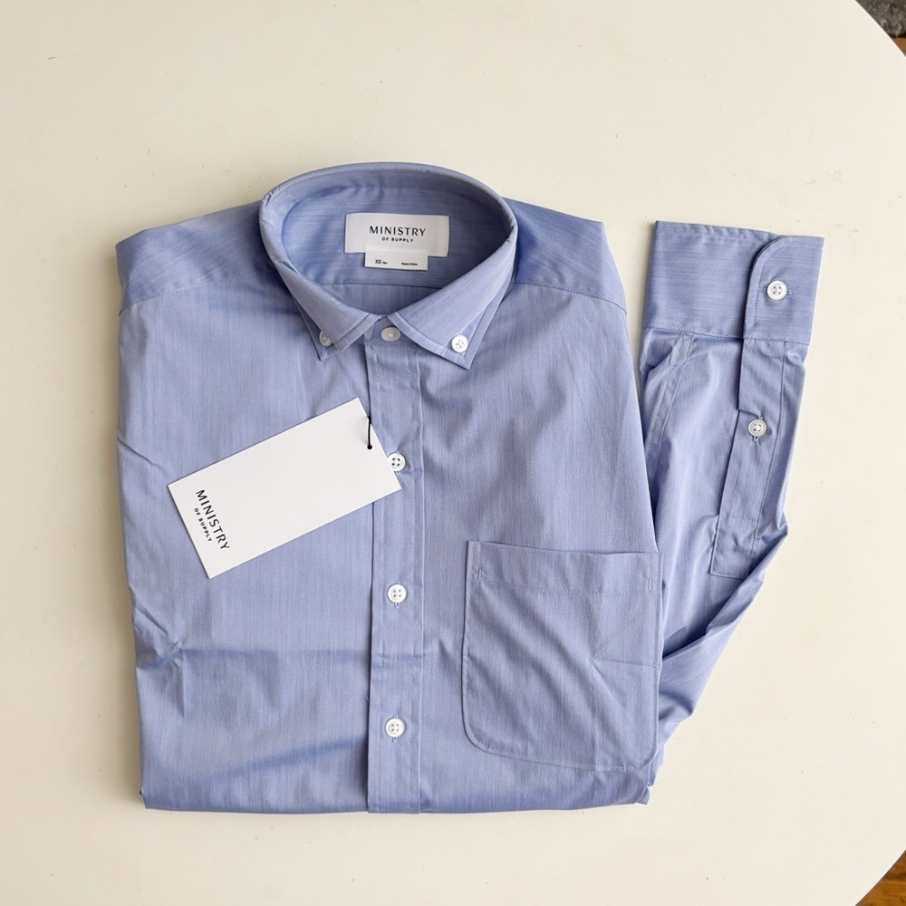 Ministry of Supply Gemini Woven Dress Shirt Blue XS Slim fit Lightweight New